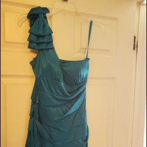 Teal Shoulder Mini Dress